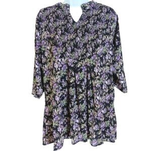4XL Blouse Top Shirt‎ Black Purple Floral Peasant Boho Lined Embellished Beads
